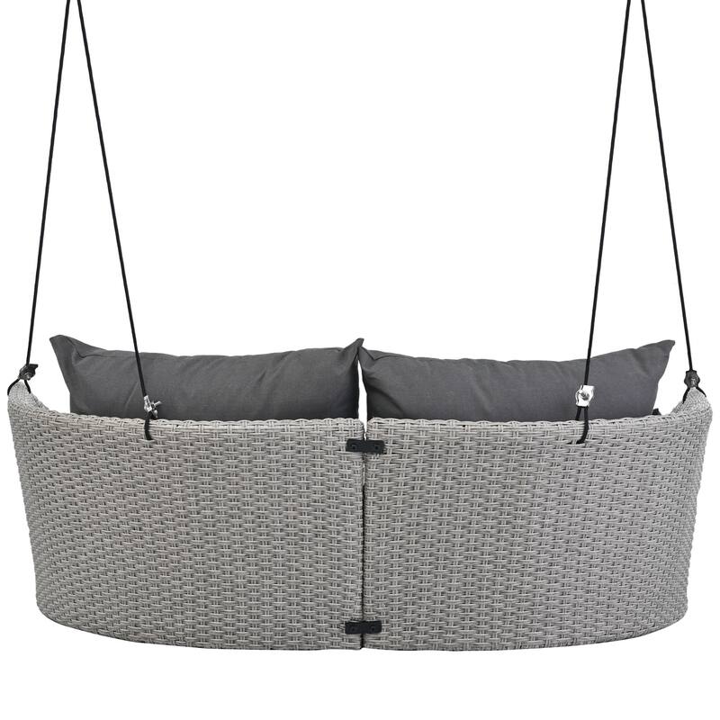 Hanging Chairs Rattan Woven Swing Sofa with Cushion & Adjustable Ropes