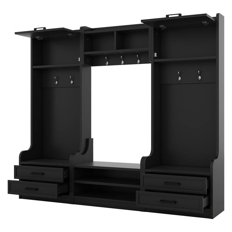 4-in-1 Detachable Coat Rack with Storage Drawers,7 Hooks and Cabinet