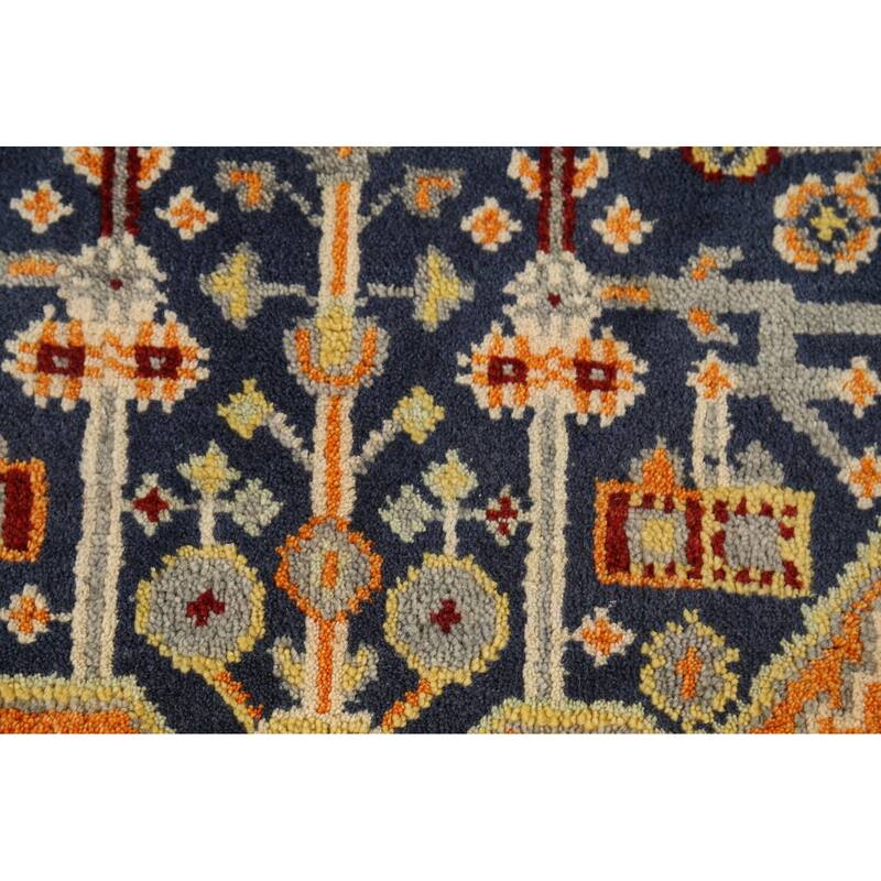 Blue Geometric Kazak Indian Accent Rug Handmade Wool Carpet - 2'11"x 5'0"