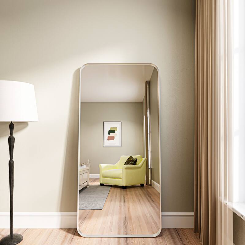 Organnice Rectangular Aluminum Framed Modern Rounded Wall Mount Mirror