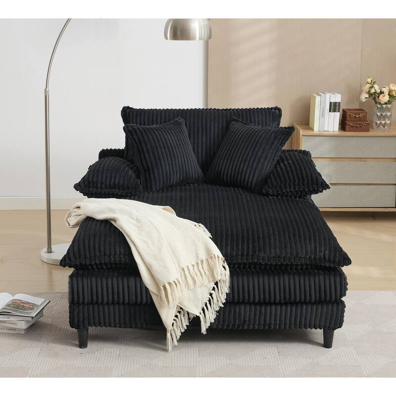 Oversized Corduroy Chaise Lounge Chair, Adjustable 4-Gear Reclining Sleeper Sofa Bed, Living Room Deep Seat Leisure Sofa Chair