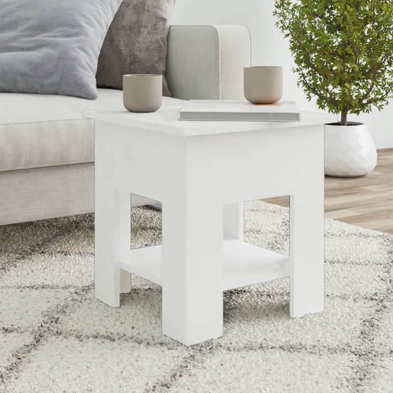 vidaXL Coffee Table End Table Sofa Table Living Room Furniture Engineered Wood - 15.7" x 15.7" x 16.5" - High gloss white