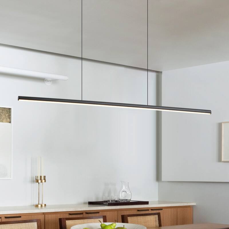 Minimalist Modern Dimmable Kitchen Island Light Linear Chandelier - W31" - Black/Warm light
