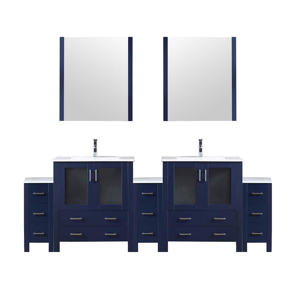 Volez Double Bath Vanity with Side Cabinets, White Ceramic Top, 28 in Mirrors and Faucet Set - 96