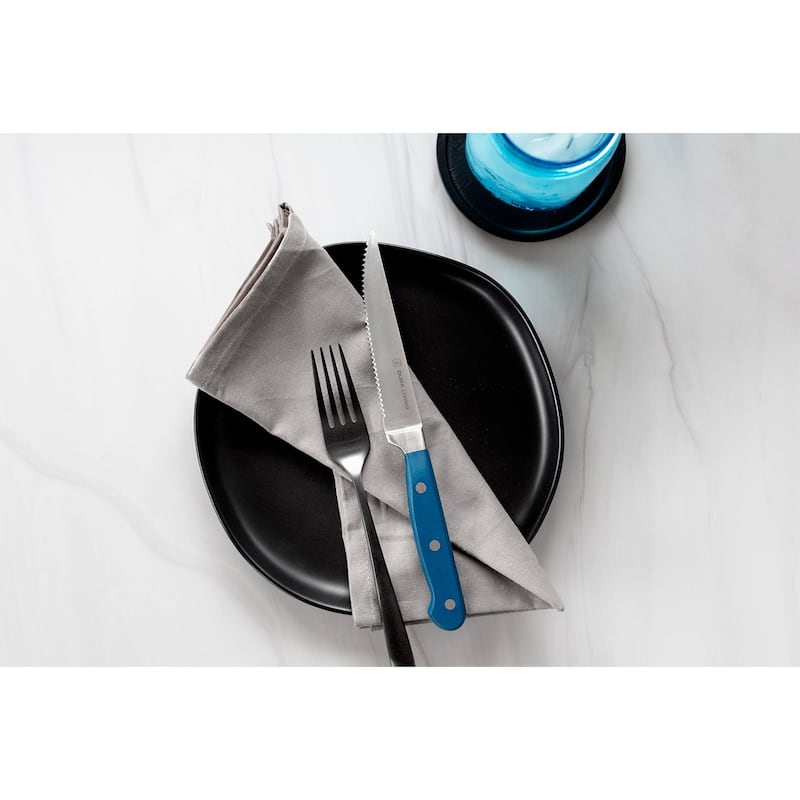 8-Piece Steak Knife Set - High Carbon Stainless Steel Serrated Blades, Ergonomic Handles, Black