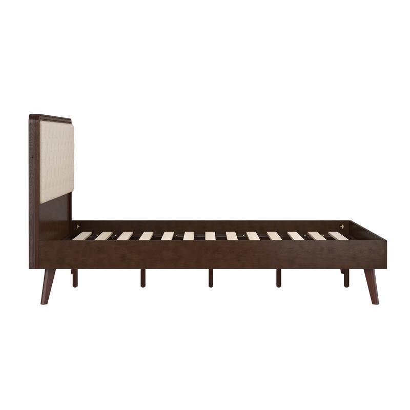 LUE BONA Solid Wood Panel Platform Bed with Button Tufted Headboard, Multi-Size wooden Rustic Bed Frame Bedroom Furniture