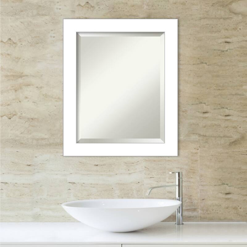 Beveled Bathroom Wall Mirror - Wedge White Frame - Wedge White