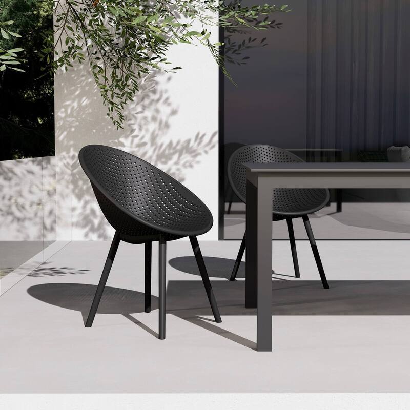 Modern Plastic Dining Chair Plastic Legs with Breathable Perforated Egg Shaped Seat for Indoor/Outdoor Use
