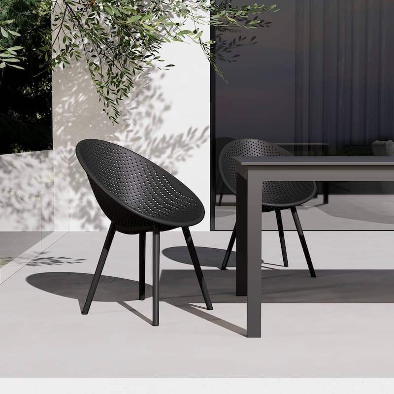 Set of 2 Mid-Century Modern Plastic Dining Chair Plastic Legs with Breathable Perforated Egg Shaped Seat for Indoor/Outdoor Use