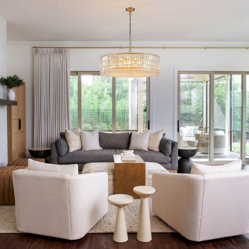 12-Lights Modern Drum Glam Dimmable Crystal Chandelier Round Kitchen Island Light - W31.5"