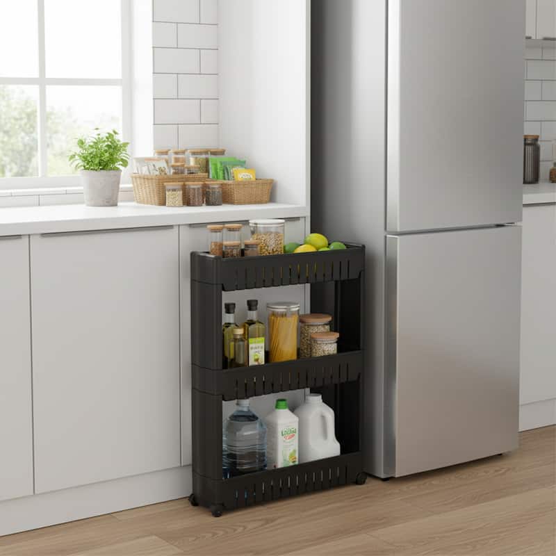 Multi-Purpose Slim Rolling Cart - 3-Tier Utility Organizer - 28.5" H x 21.5" L x 5.1"W