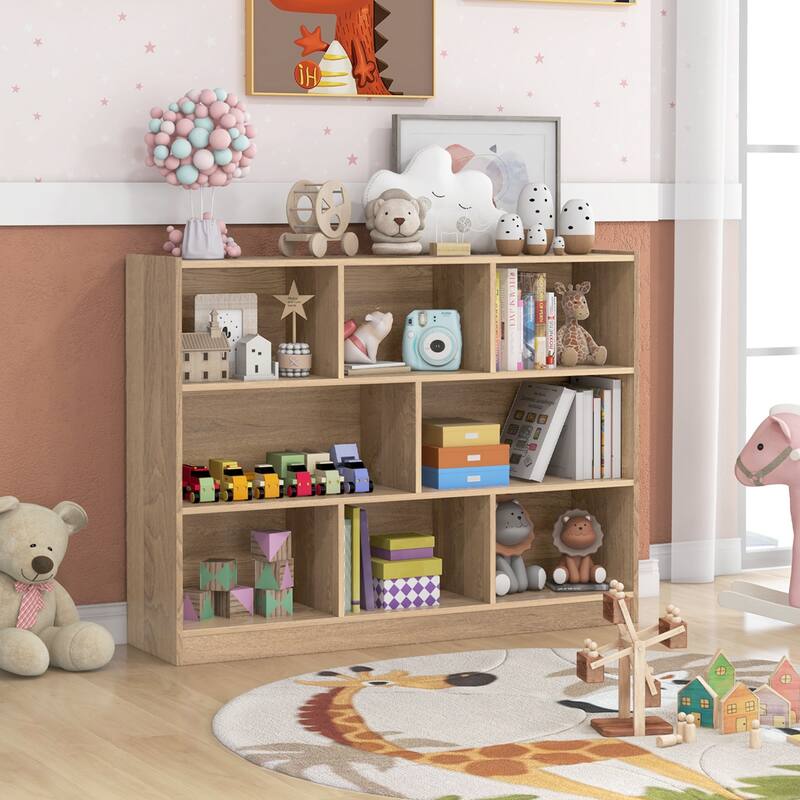 Costway 3-tier Open Bookcase 8-Cube Bookshelf Storage Display Cabinet - 48'' x 12.5'' x 36.5''