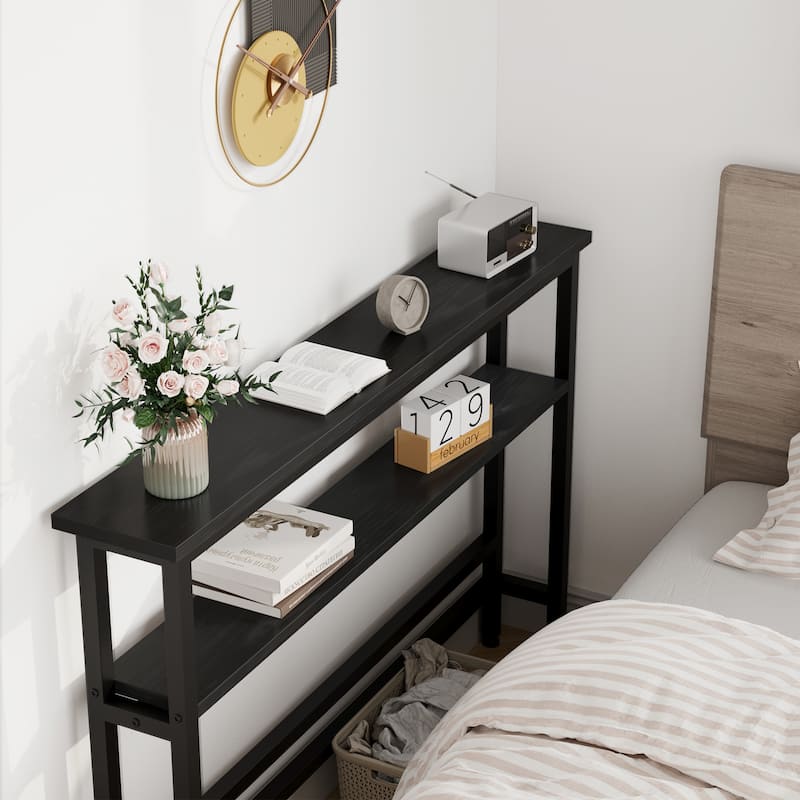 Narrow Console Table 2-Tier Sofa Table with Adjustable Shelf - Black