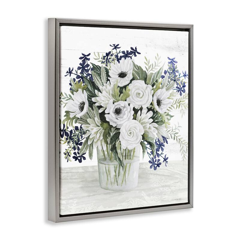 Stupell Mixed White Anemone Vase Framed Floater Canvas Wall Art Design by Cindy Jacobs