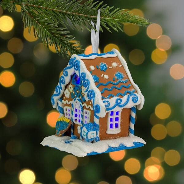 Shop Black Friday Deals On 4 Blue And White Hanukkah Gingerbread Led Lighted House Hanging Ornament Overstock 29580675