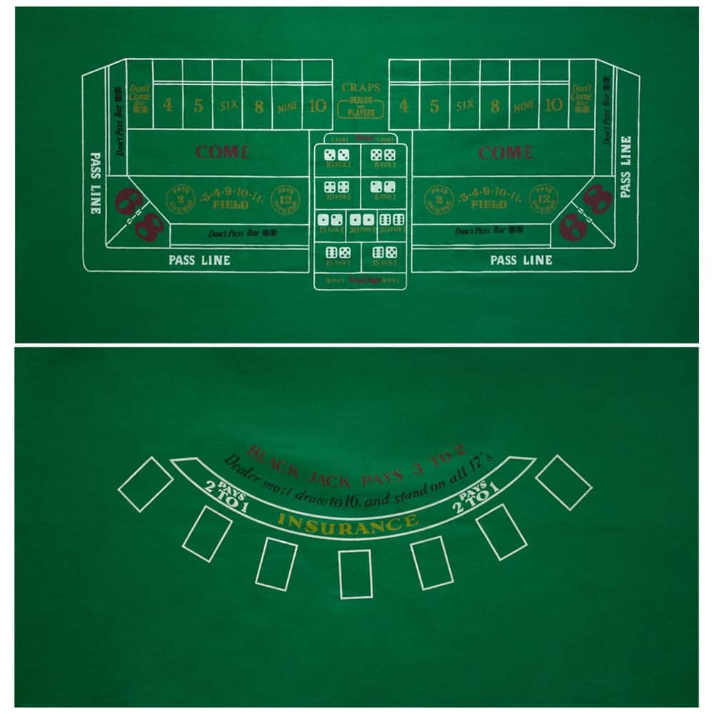 GSE™ 36"x72" Double Sided Casino Blackjack & Craps Tabletop Layout Felt, Casino Table Top Cover Mat - Layout Felt