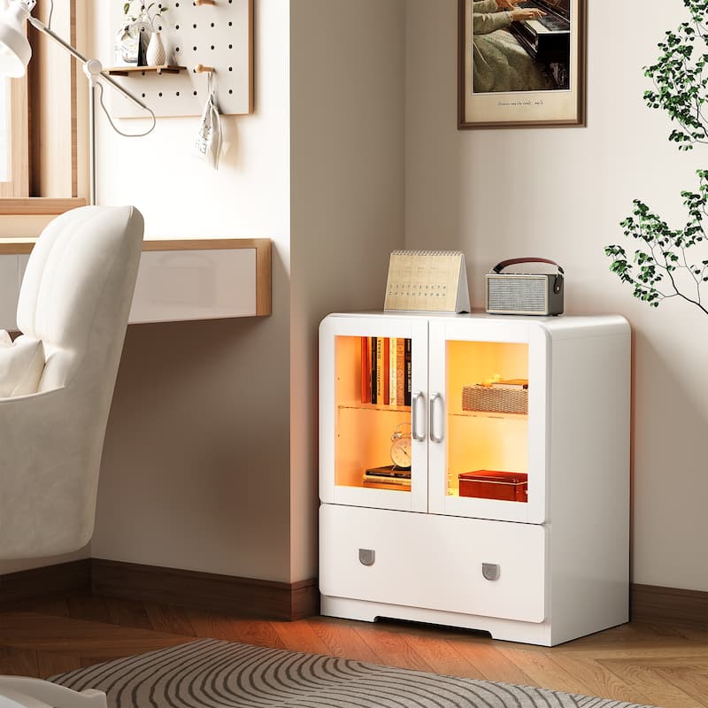 27'' Tall Display Cabinet with Acrylic Doors and LED Lights - N/A