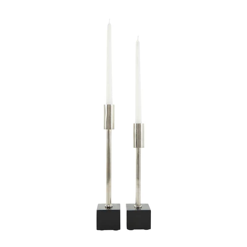 Silver or Black Aluminum Slim Candle Holder with Black Block Bases (Set of 2)