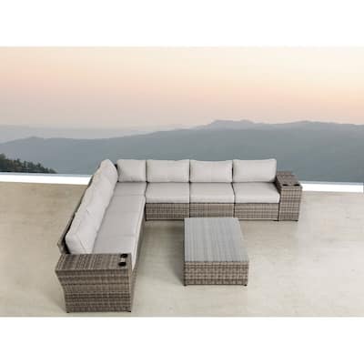 10 Piece Rattan Sectional Seating Group with Cushions