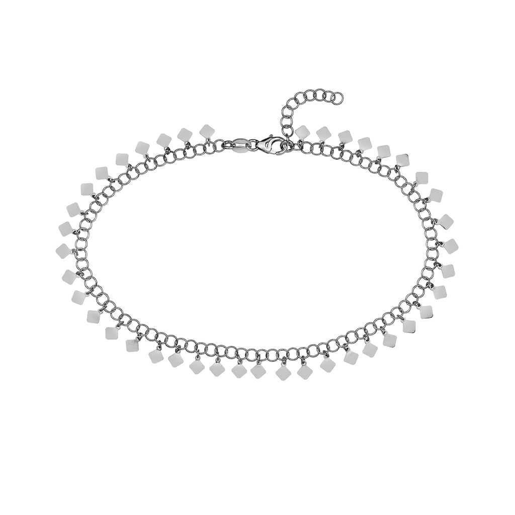 Curata 925 Sterling Silver Rhodium-plated 10" Hanging Rombus Adjustable Anklet