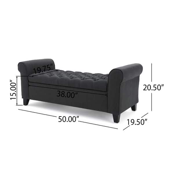 dimension image slide 0 of 5, Christopher Knight Home - Keiko Contemporary Rolled Arm Fabric Storage Ottoman Bench