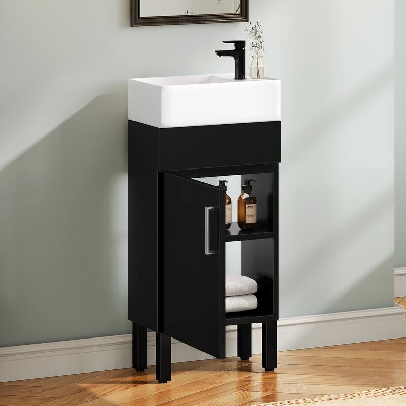 Moasis 16''/24''/36" Freestanding Single Bathroom Vanity with Ceramic Basin