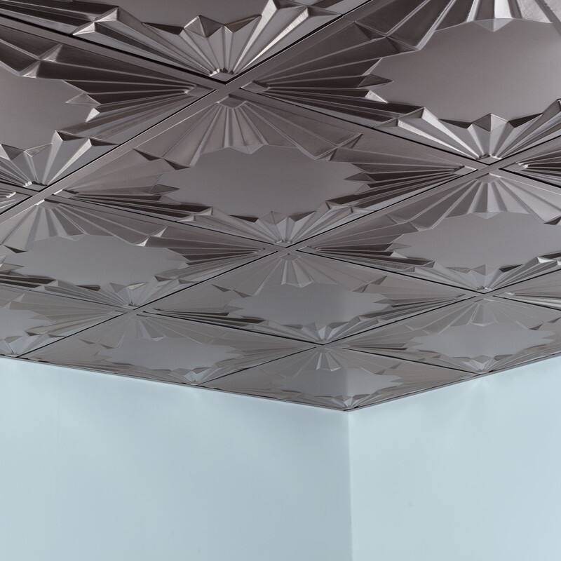 Fasade Art Deco Decorative Vinyl 2ft x 2ft Lay In Ceiling Tile in Brushed Nickel (5 Pack)