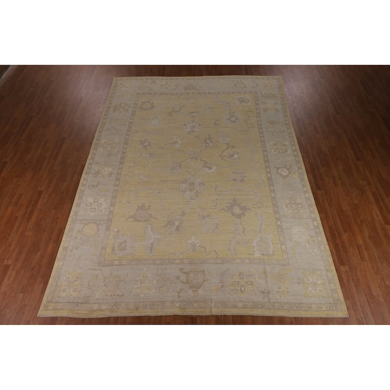 Hand Knotted Oriental 100% Wool Carpet Transitional All-Over Yellow & Gold Oushak Area Rug - 13' 6'' X 9' 10''