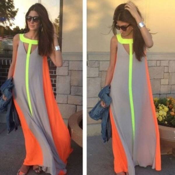 Shop Women Boho Dress Chiffon Maxi Long Dresses Sleeveless Stripes