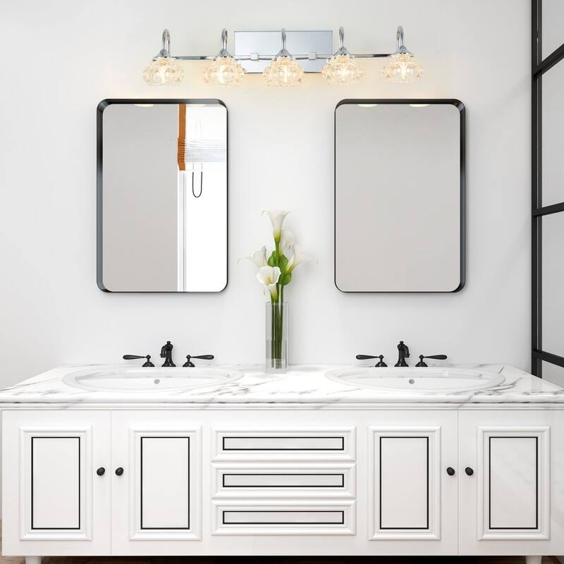 Vintage-Inspired 4-Light Vanity Fixture - Brushed Nickel Frame with Crystal Clear Glass Shades (Bulbs Not Included)