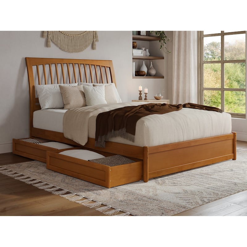 Roslyn Platform Bed with Panel Footboard and Storage Drawers - Light Toffee - Queen
