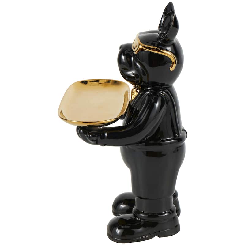Black or White Ceramic Bulldog Sculpture with Gold Accents