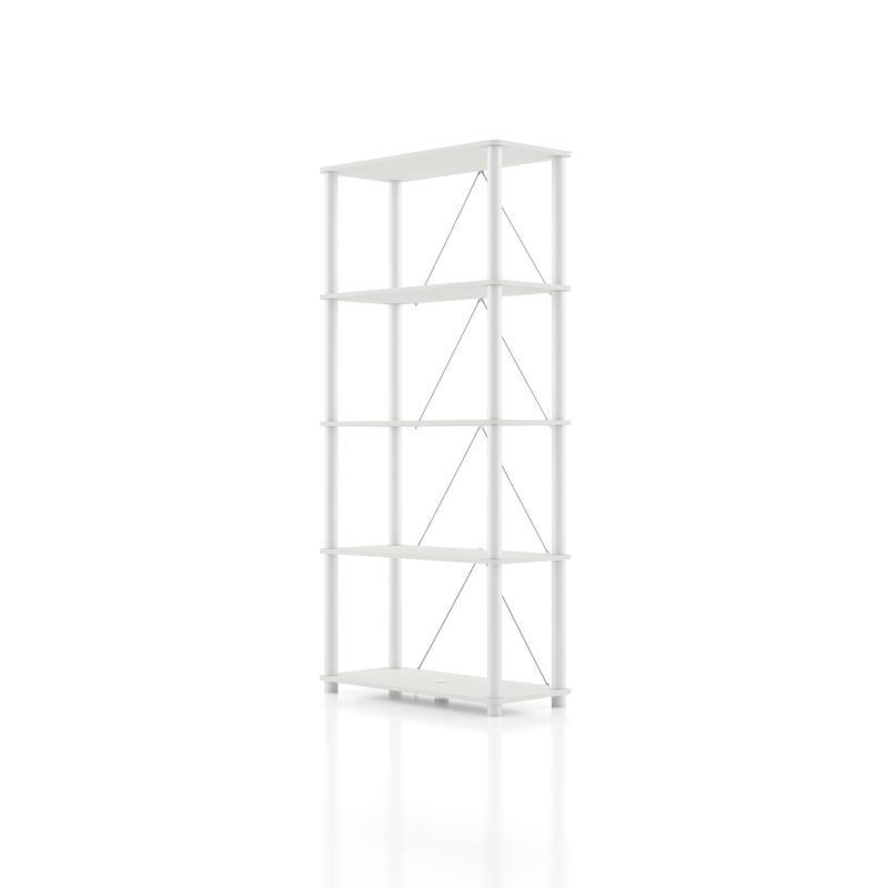 DH BASIC Modern Wood Shelving Unit with storage - Tier Shelves, Cube Ladder Shelf by Denhour - 5-Tier (Wide) - White