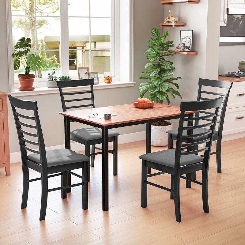 HOMCOM Wooden Dining Chairs Set of 2, Farmhouse Upholstered Kitchen Chairs with Rubber Wood Frame for Living Room, Dining Room