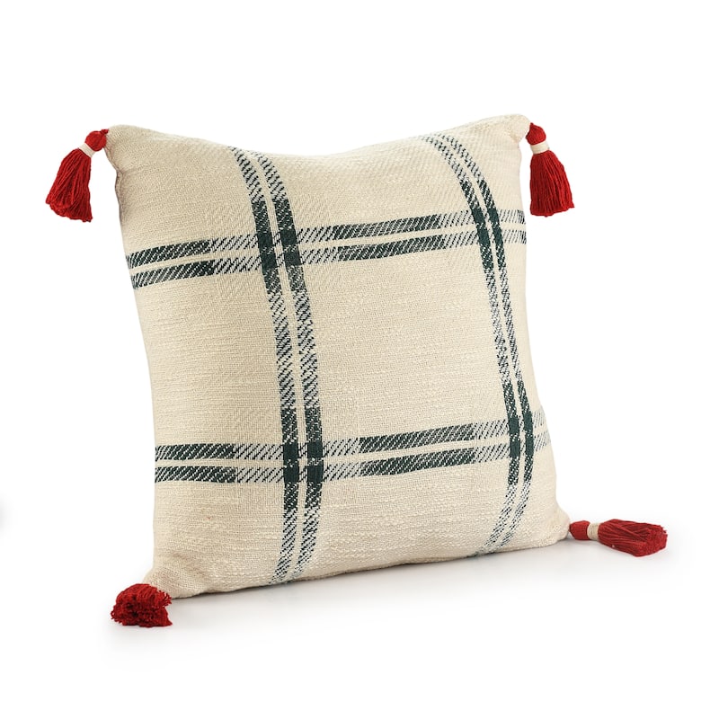 Sevita Woven Holiday Plaid Cotton Throw Pillow
