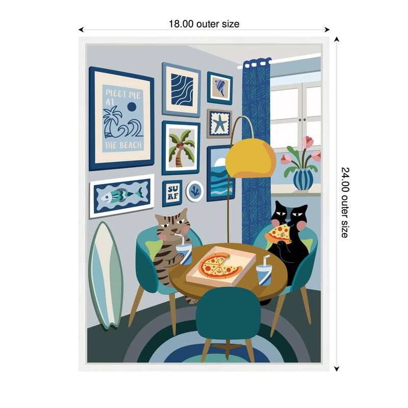 Kate and Laurel Pizza Cats by Rachel Lee 3 Birdies Studio Framed Canvas Wall Art Print