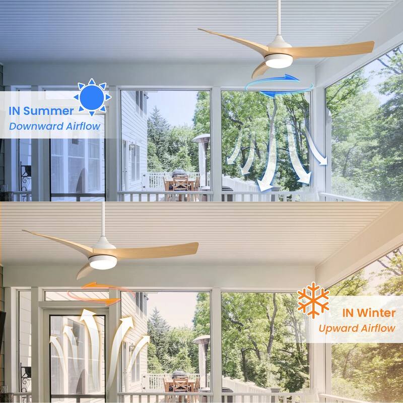 52/60 Inch Ceiling Fan with Integrated LED Light and Remote Control Quiet DC Motor