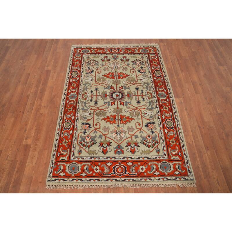 Hand Knotted Oriental 100% Wool Carpet Transitional Floral Beige & Ivories Oushak Area Rug - 5' 11'' X 4' 0''