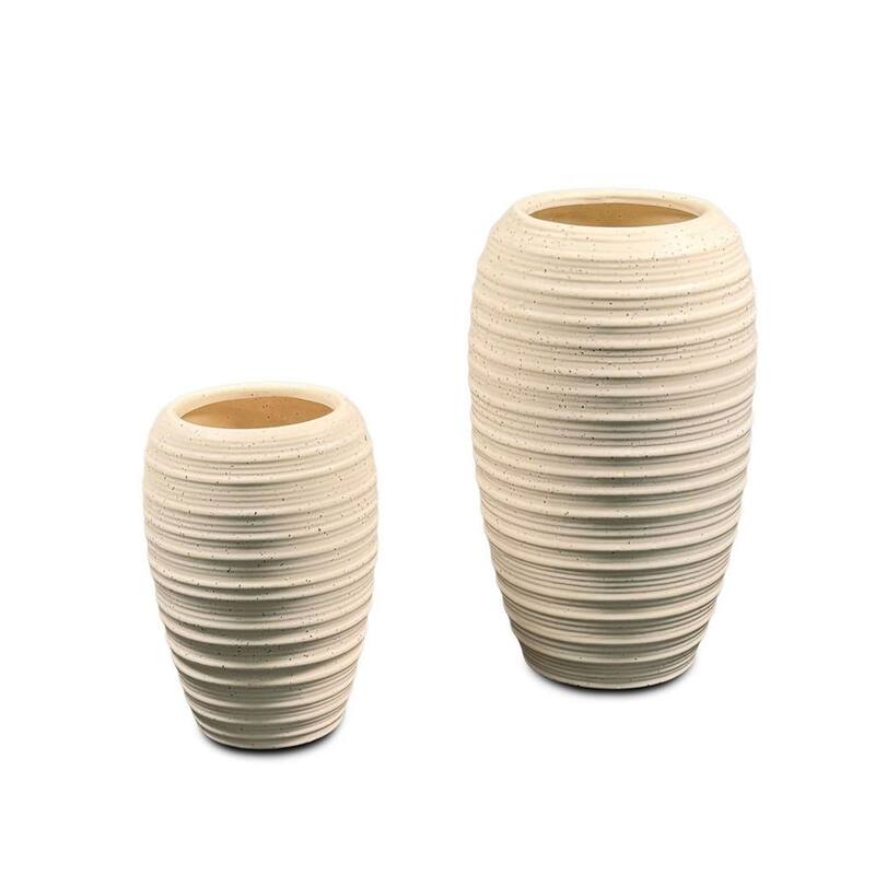 Set of Two Tall Sandstone Speckled Cream Vases