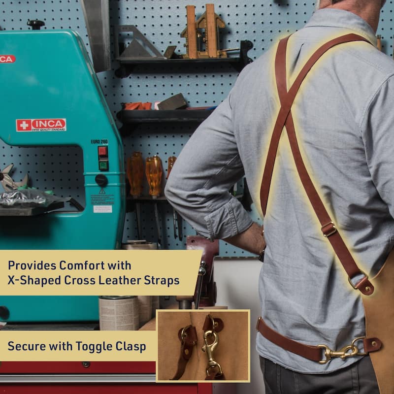 Kings County Tools Shop Apron - Premium Suede Leather Woodworking, Carpenters or BBQ Apron for Men