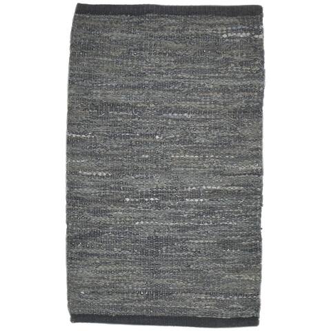 One of a Kind Hand-Woven Modern & Contemporary 2' x 3' Solid Leather Brown Rug - 2'1"x2'10"