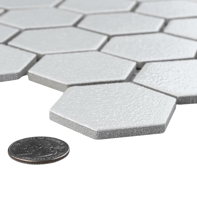 Merola Tile Hudson Due 2" Hex Crystalline White 10-7/8" x 12-5/8" Porcelain Mosaic Floor and Wall Tile