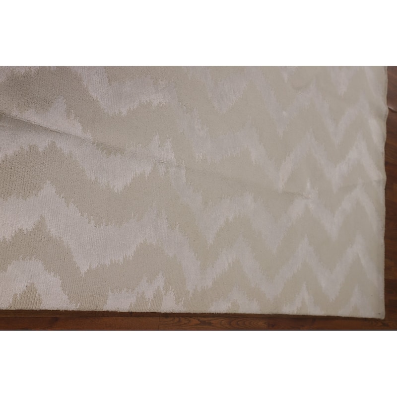 Chevron Style Nepalese Area Rug Hand-Knotted Oriental Wool Carpet - 5'11" x 9'0"