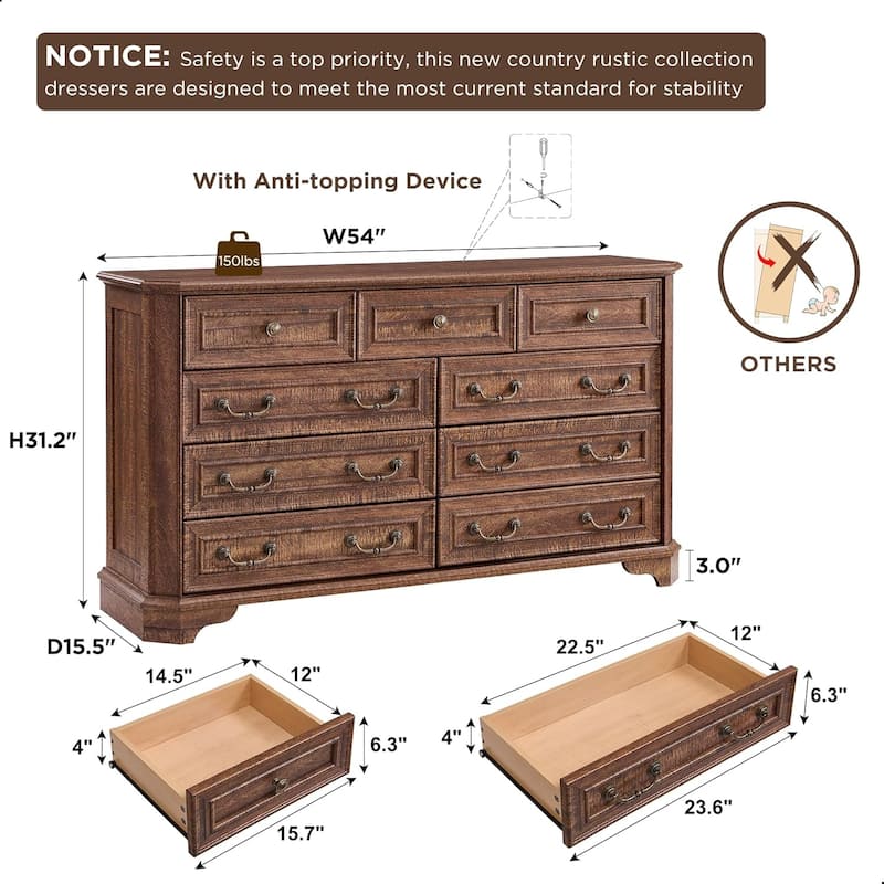Farmhouse Drawers Dresser, Wood Chest of Drawers, Dressers Organizer