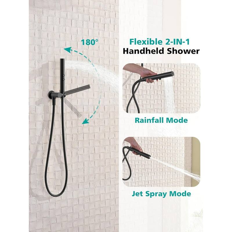 Lefton Shower System in Fahrenheit Display, 13” Overhead Shower Head with All-in-one Handheld Spray Showerhead, SSWM2501