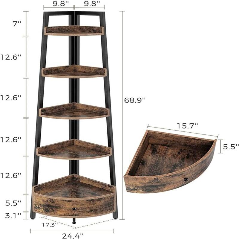 Corner Shelf with Drawer - 17.3"D x 24.4"W x 68.9"H