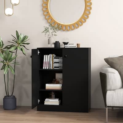 2-Door Storage Cabinet Freestanding Storage Organizer w/ 3-Tier Shelf