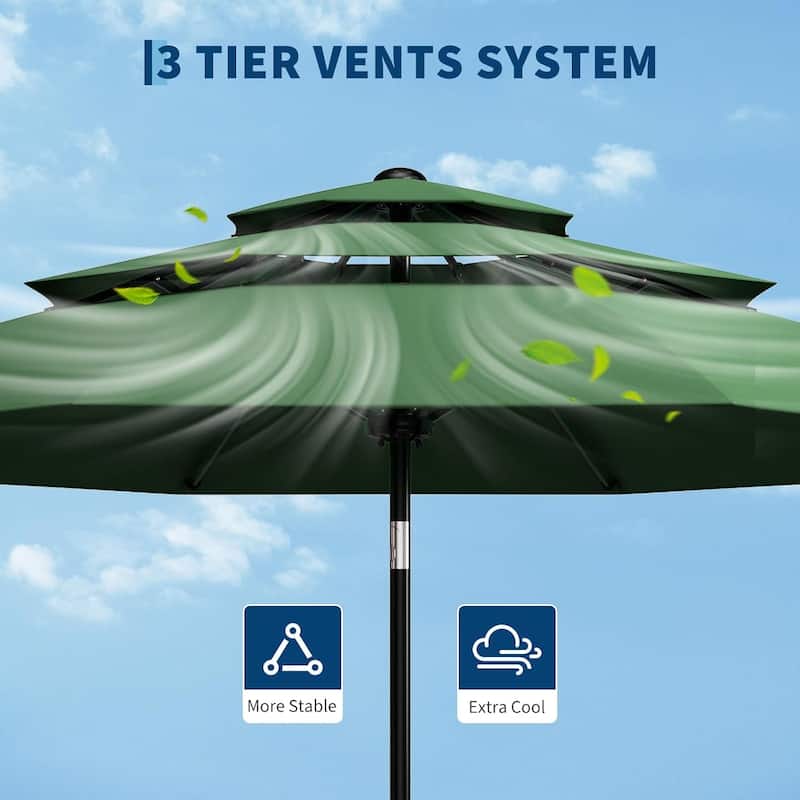10Ft 3-Tier Patio Umbrella, with Vents, Easy Crank & Tilt