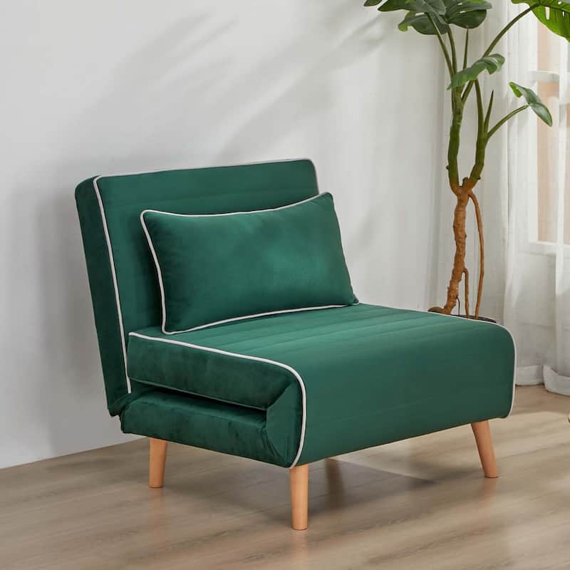 2-Piece Velvet Foldable Sleeper Sofa Chair, Sofa Bed with 3-Position Adjustable Backrest, Quick 10-Second Conversion