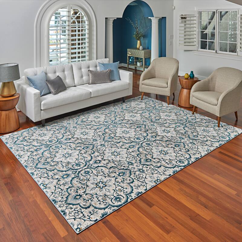 Gertmenian Quattro Tunny Blue Polypropylene Transitional Area Rug